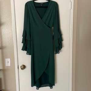 Green long sleeve wrap dress